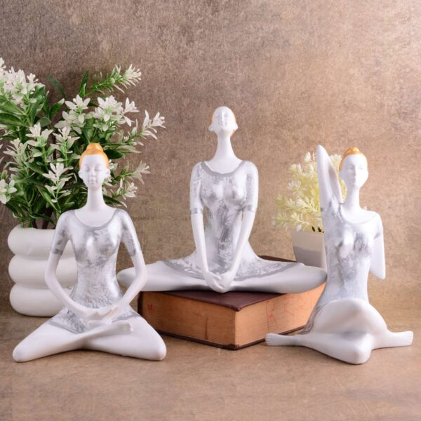 Suitable for home decor Yoga Posture Lady Statue Idol for Home Yoga Statue three pair admirable piece of gift (silver) - Image 4